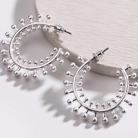 Jewelry - Silver Knobby Hoop Stud Earrings